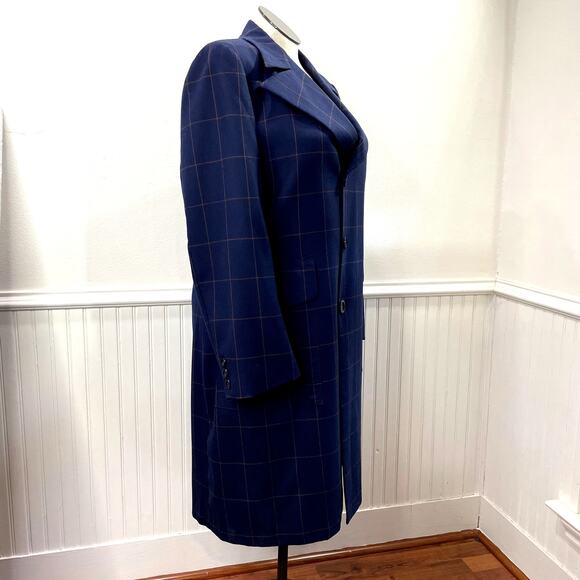 Rubin Bros Canada Trench Coat Jacket VTG Plaid Check Navy Classic Preppy Twee - Picture 4 of 16